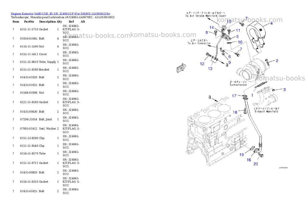 Komatsu sa6d125e-3d s/n 324065-up for d85ms-15 Parts catalog cover Page 8