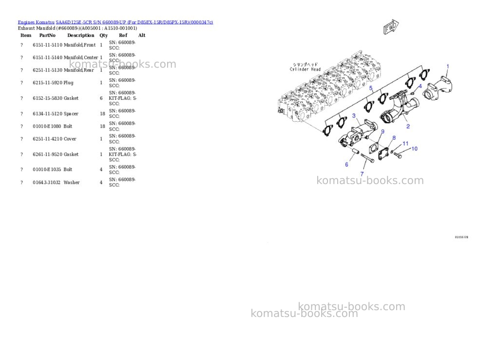 Komatsu saa6d125e-5cr s/n 660089-up for d85ex-15r/d85px-15r Parts catalog cover Page 4