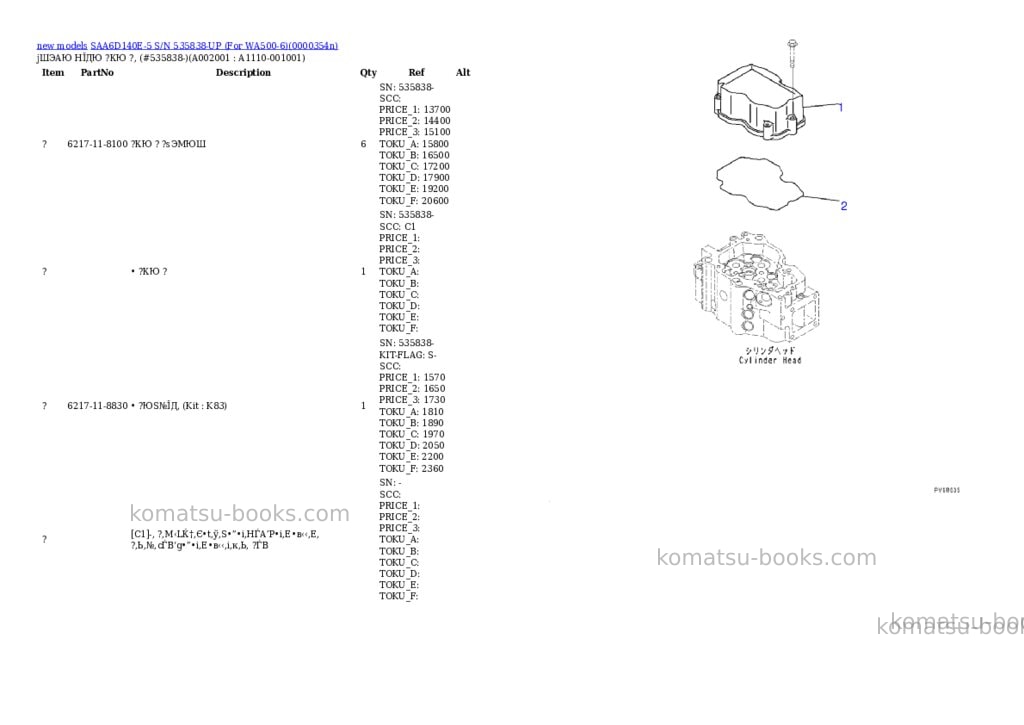 Komatsu SAA6D140E-5 S/N 535838-UP (For WA500-6) Parts catalog cover Page 2