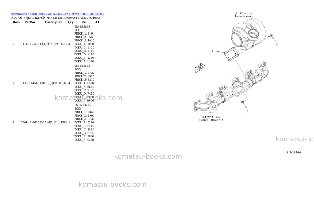 Komatsu SAA6D140E-5 S/N 535838-UP (For WA500-6) Parts catalog cover Page 9