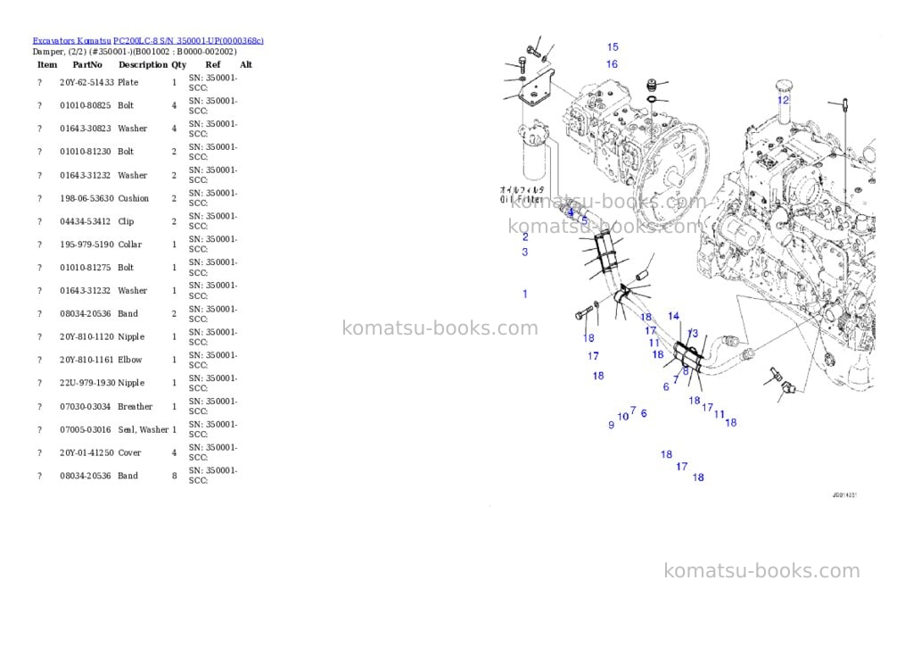 Komatsu pc200lc-8 s/n 350001-up Parts catalog cover Komatsu pc200lc-8 s/n 350001-up Parts catalog cover
