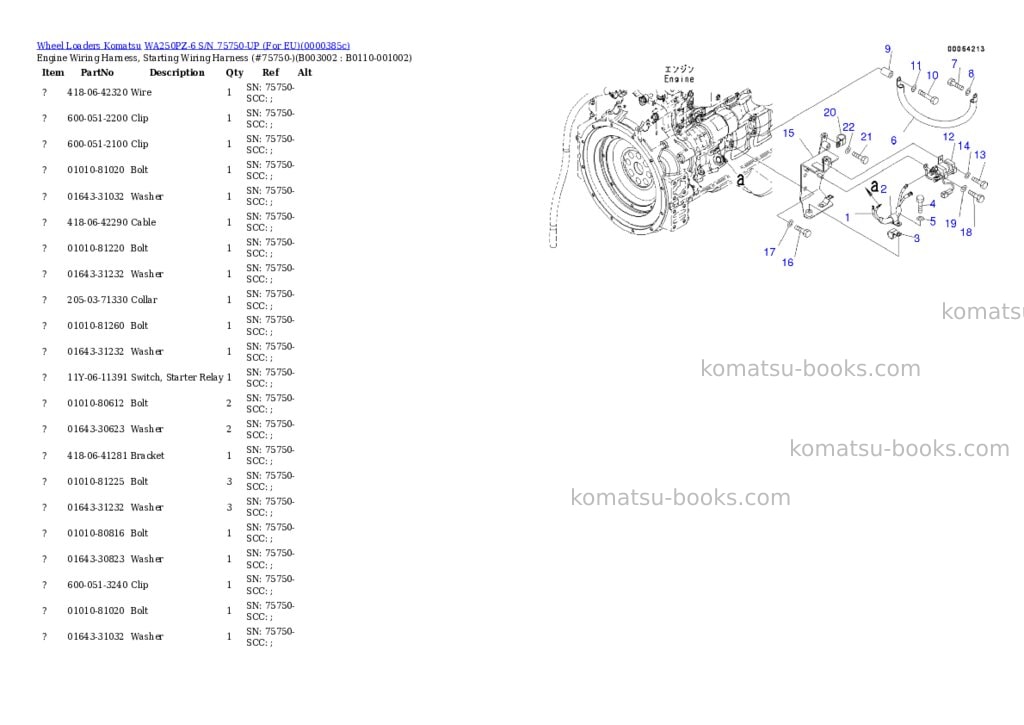 Komatsu WA250PZ-6 S/N 75750-UP (For EU) Parts catalog cover Komatsu WA250PZ-6 S/N 75750-UP (For EU) Parts catalog cover