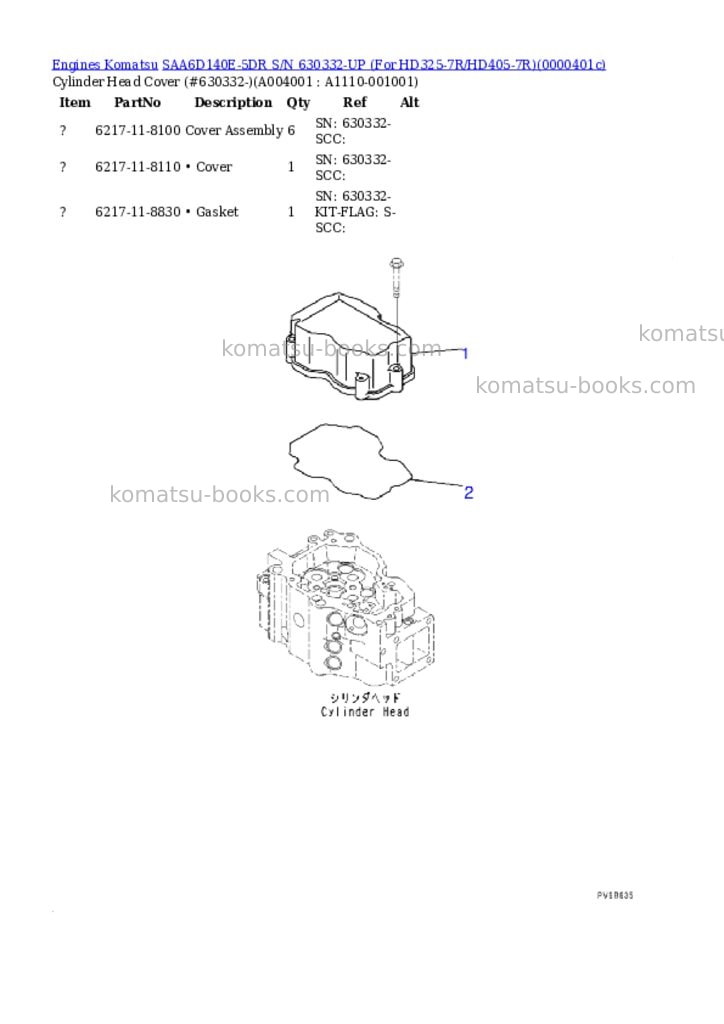Komatsu saa6d140e-5dr s/n 630332-up for hd325-7r/hd405-7r Parts catalog cover Page 3 Komatsu saa6d140e-5dr s/n 630332-up for hd325-7r/hd405-7r Parts catalog cover Page 3