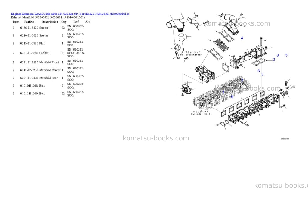 Komatsu saa6d140e-5dr s/n 630332-up for hd325-7r/hd405-7r Parts catalog cover Page 5 Komatsu saa6d140e-5dr s/n 630332-up for hd325-7r/hd405-7r Parts catalog cover Page 5