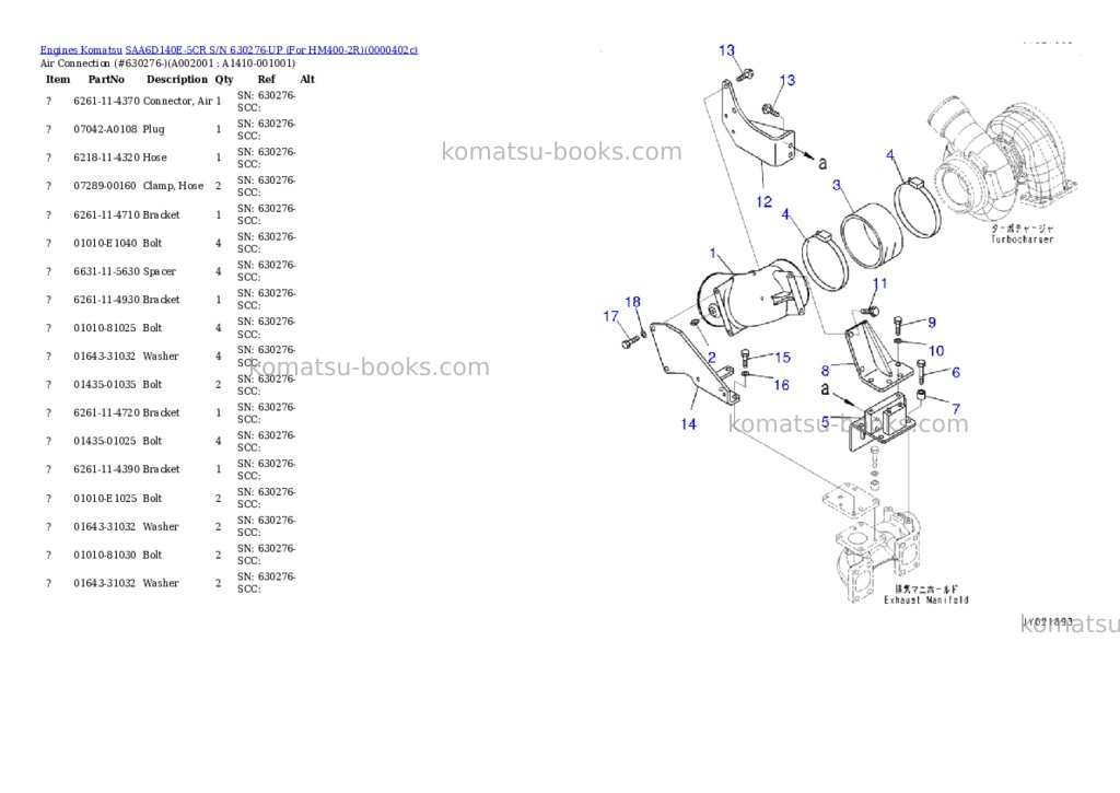 Komatsu saa6d140e-5cr s/n 630276-up for hm400-2r Parts catalog cover Komatsu saa6d140e-5cr s/n 630276-up for hm400-2r Parts catalog cover