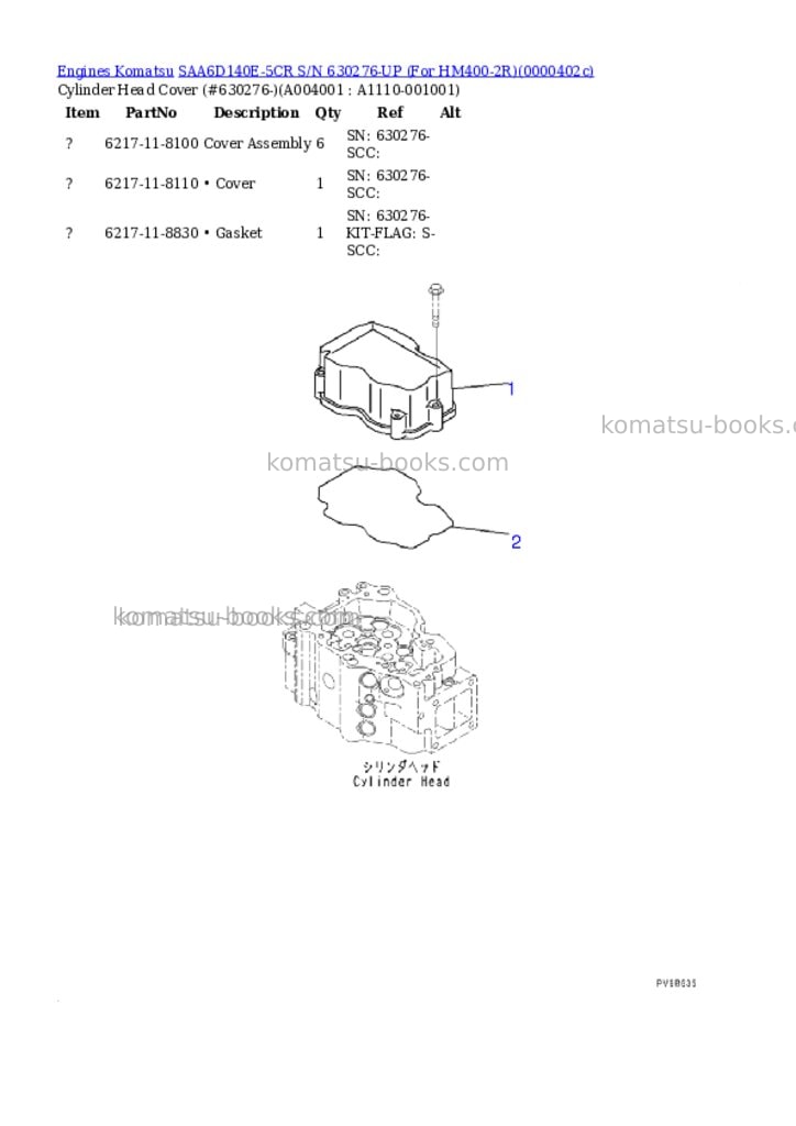 Komatsu saa6d140e-5cr s/n 630276-up for hm400-2r Parts catalog cover Page 3 Komatsu saa6d140e-5cr s/n 630276-up for hm400-2r Parts catalog cover Page 3