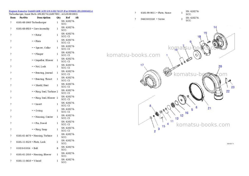 Komatsu saa6d140e-5cr s/n 630276-up for hm400-2r Parts catalog cover Page 7 Komatsu saa6d140e-5cr s/n 630276-up for hm400-2r Parts catalog cover Page 7