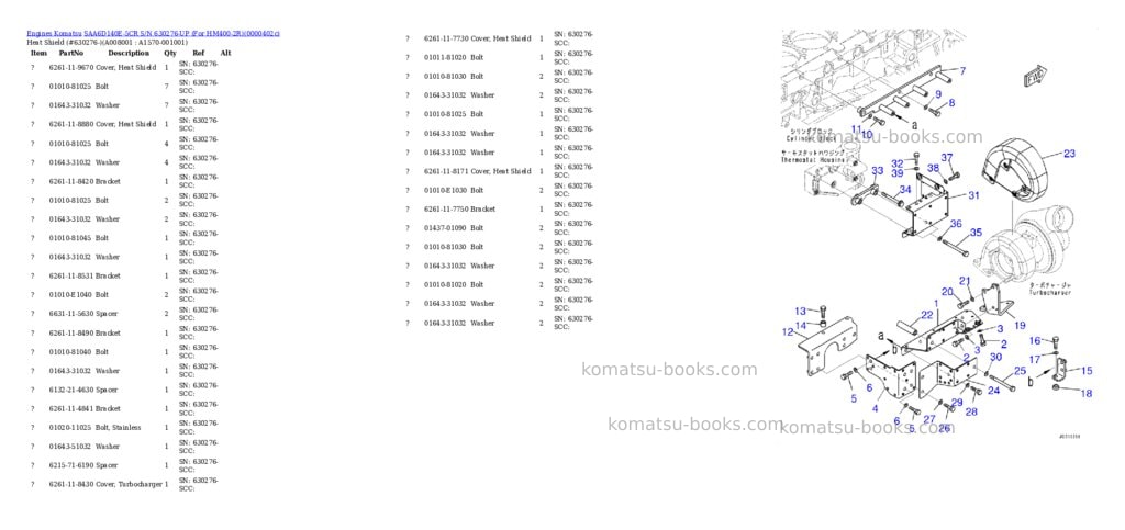 Komatsu saa6d140e-5cr s/n 630276-up for hm400-2r Parts catalog cover Page 9 Komatsu saa6d140e-5cr s/n 630276-up for hm400-2r Parts catalog cover Page 9