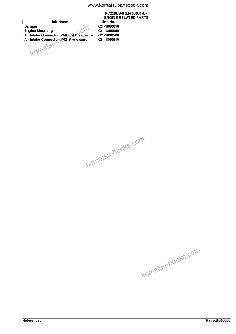Komatsu pc228us-8 s/n 50001-up Parts catalog cover Page 2 Komatsu pc228us-8 s/n 50001-up Parts catalog cover Page 2