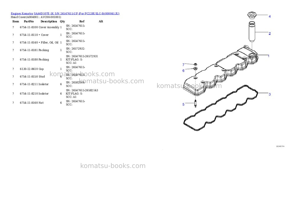 Komatsu saa6d107e-1k s/n 26547615-up for pc228uslc-8 Parts catalog cover Page 3