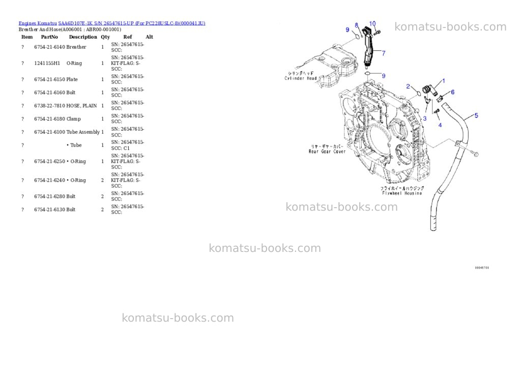 Komatsu saa6d107e-1k s/n 26547615-up for pc228uslc-8 Parts catalog cover Page 5