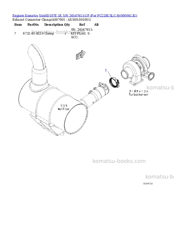 Komatsu saa6d107e-1k s/n 26547615-up for pc228uslc-8 Parts catalog cover Page 6