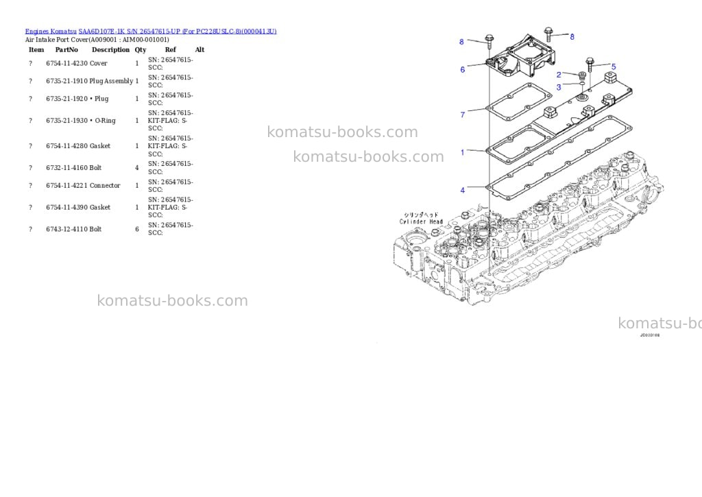 Komatsu saa6d107e-1k s/n 26547615-up for pc228uslc-8 Parts catalog cover Page 8