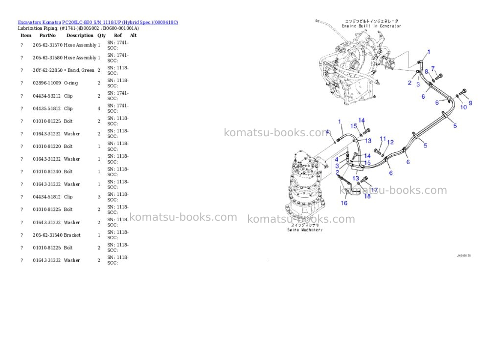 Komatsu pc200lc-8e0 s/n 1118-up hybrid spec. Parts catalog cover Page 5 Komatsu pc200lc-8e0 s/n 1118-up hybrid spec. Parts catalog cover Page 5