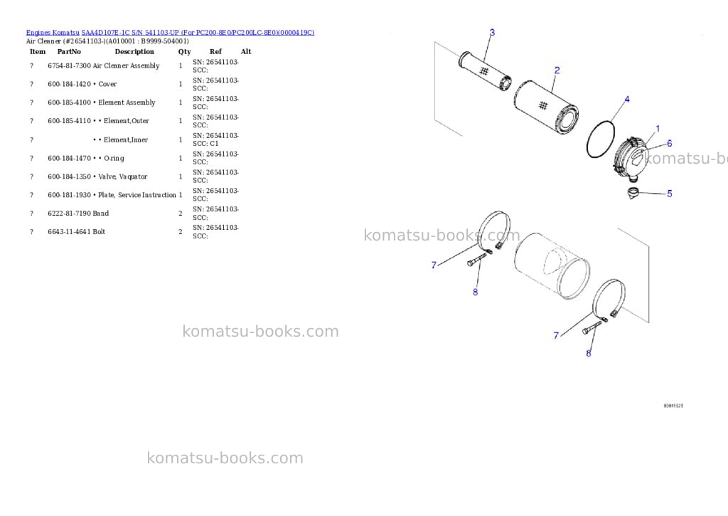 Komatsu saa4d107e-1c s/n 26541103-up for pc200-8e0/pc200lc-8e0 Parts catalog cover Page 10