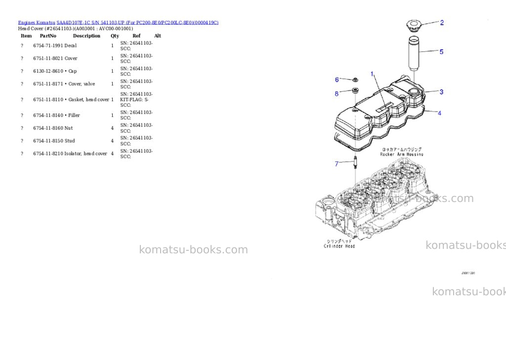 Komatsu saa4d107e-1c s/n 26541103-up for pc200-8e0/pc200lc-8e0 Parts catalog cover Page 2