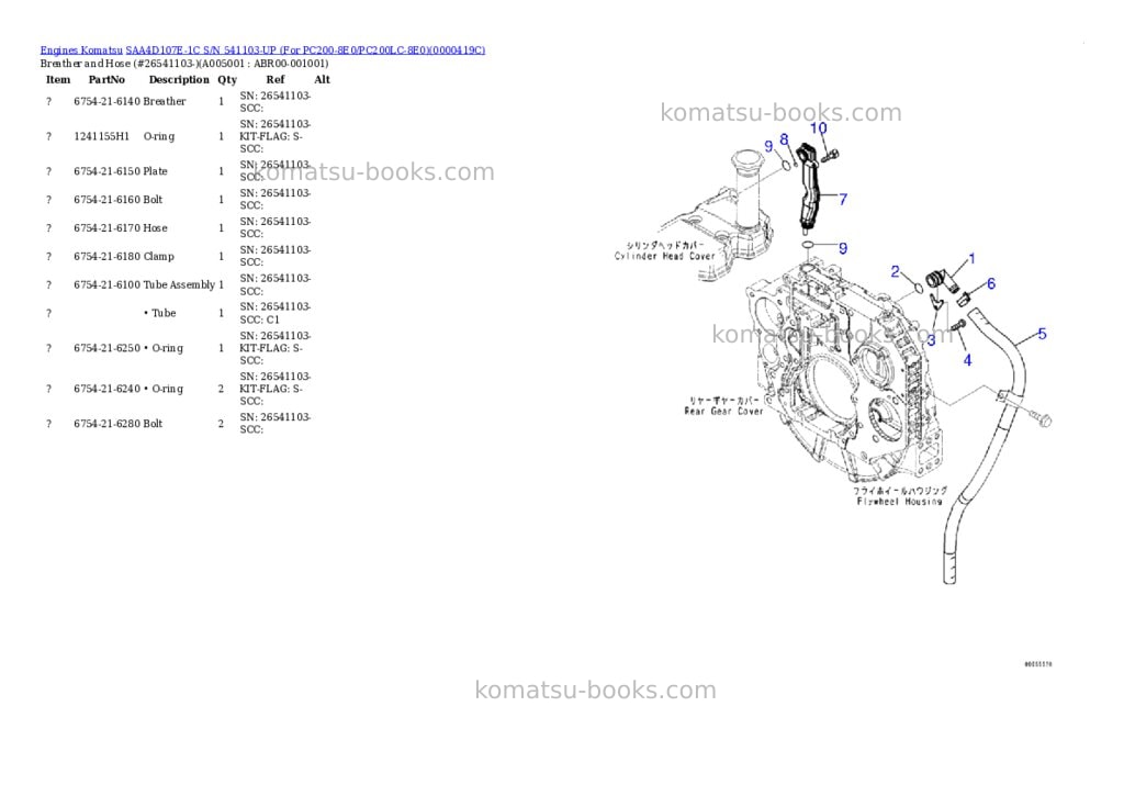 Komatsu saa4d107e-1c s/n 26541103-up for pc200-8e0/pc200lc-8e0 Parts catalog cover Page 5