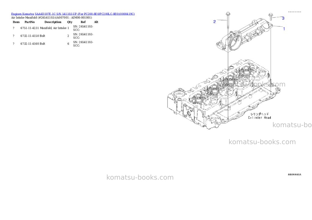 Komatsu saa4d107e-1c s/n 26541103-up for pc200-8e0/pc200lc-8e0 Parts catalog cover Page 7