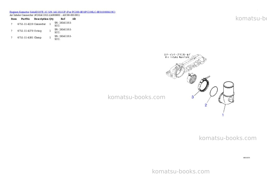 Komatsu saa4d107e-1c s/n 26541103-up for pc200-8e0/pc200lc-8e0 Parts catalog cover Page 8