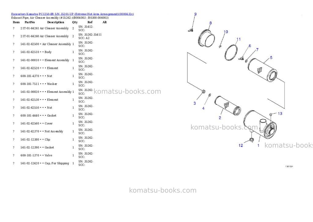 Komatsu PC1250-8R S/N 35201-UP (Extreme Hot Area Arrangement) Parts catalog cover Page 10 Komatsu PC1250-8R S/N 35201-UP (Extreme Hot Area Arrangement) Parts catalog cover Page 10