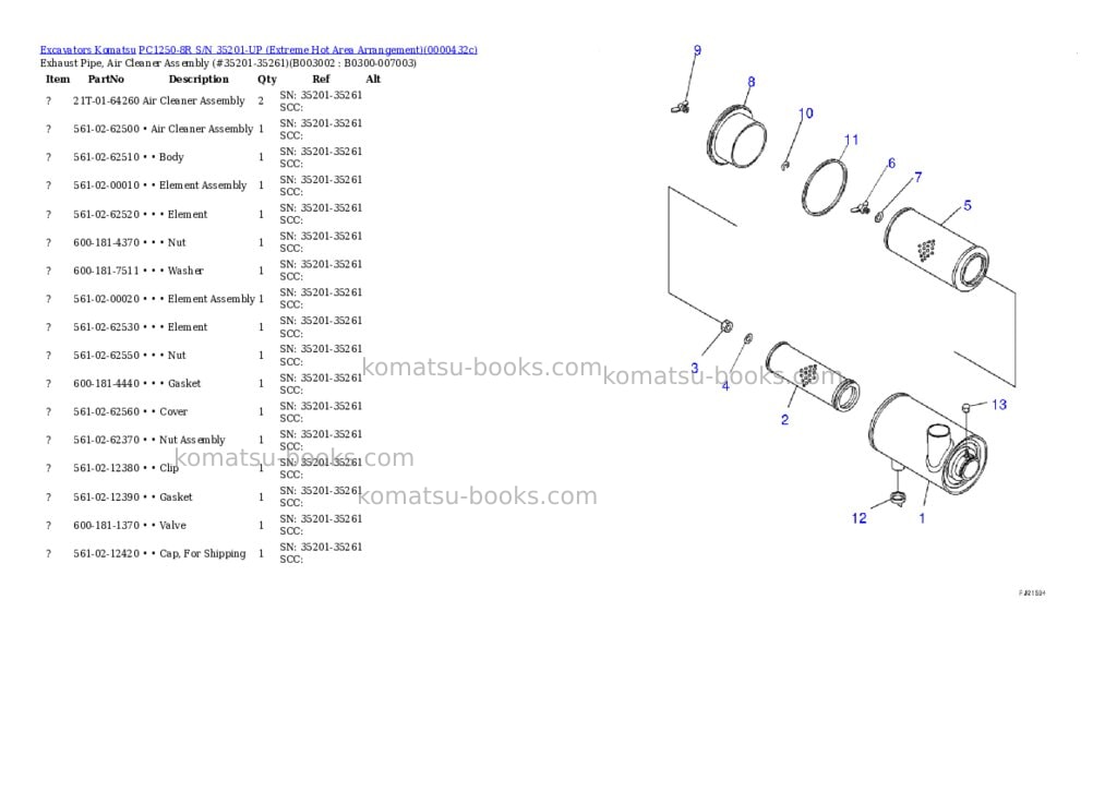 Komatsu PC1250-8R S/N 35201-UP (Extreme Hot Area Arrangement) Parts catalog cover Page 6 Komatsu PC1250-8R S/N 35201-UP (Extreme Hot Area Arrangement) Parts catalog cover Page 6