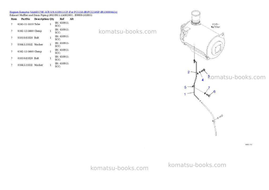 Komatsu saa6d170e-5cr s/n 610911-up for pc1250-8r/pc1250sp-8r Parts catalog cover