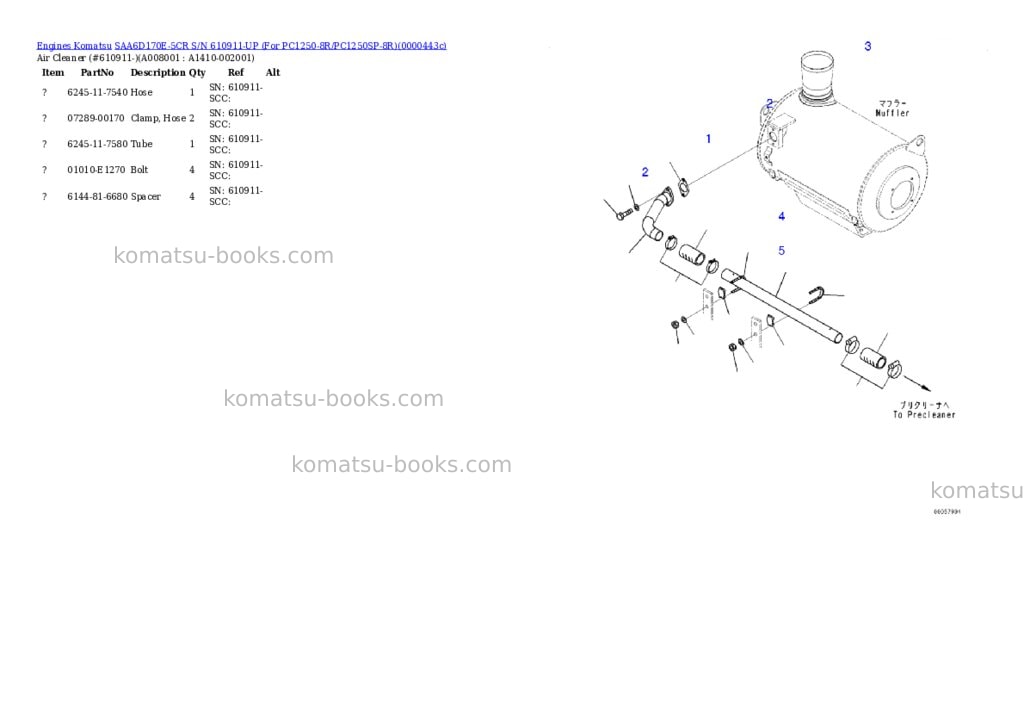 Komatsu saa6d170e-5cr s/n 610911-up for pc1250-8r/pc1250sp-8r Parts catalog cover Page 10