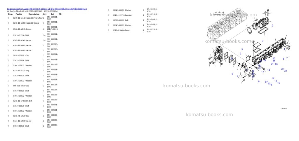 Komatsu saa6d170e-5cr s/n 610911-up for pc1250-8r/pc1250sp-8r Parts catalog cover Page 6