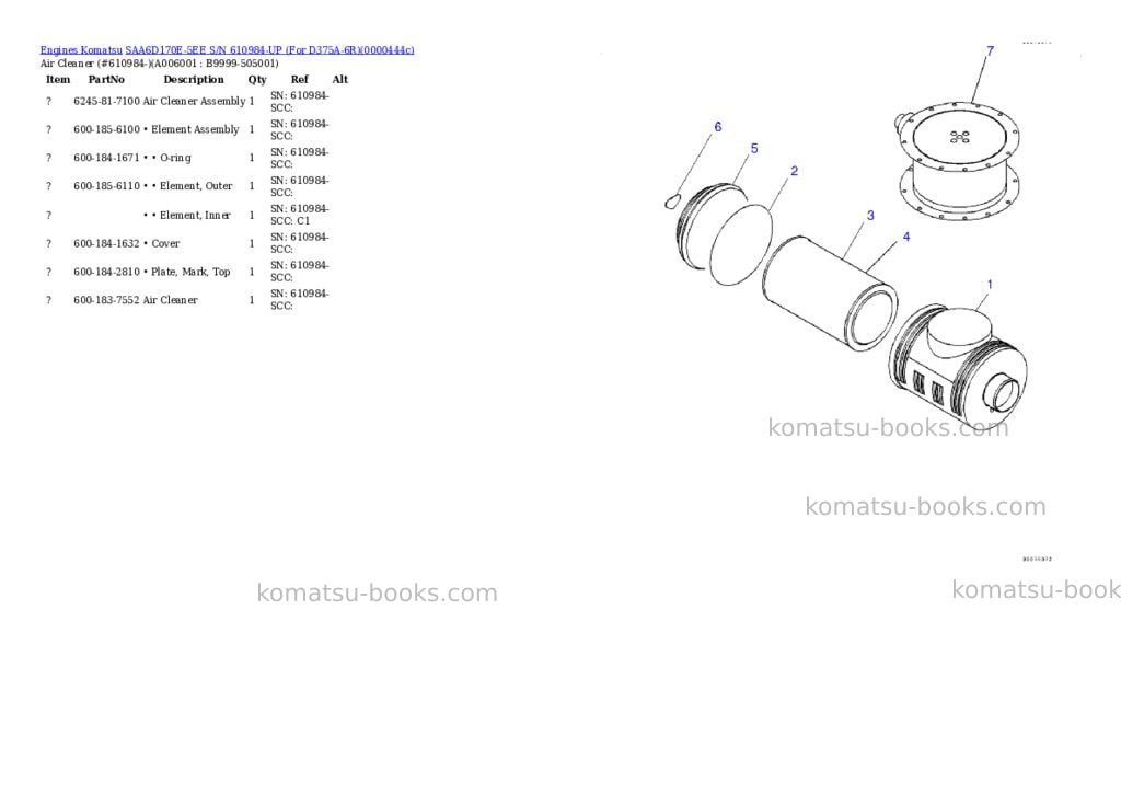 Komatsu saa6d170e-5ee s/n 610984-up for d375a-6r Parts catalog cover Page 3 Komatsu saa6d170e-5ee s/n 610984-up for d375a-6r Parts catalog cover Page 3