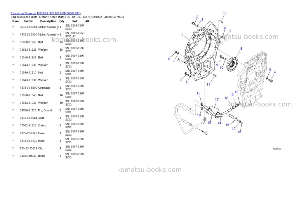 Komatsu hb205-1 s/n 1001-up Parts catalog cover