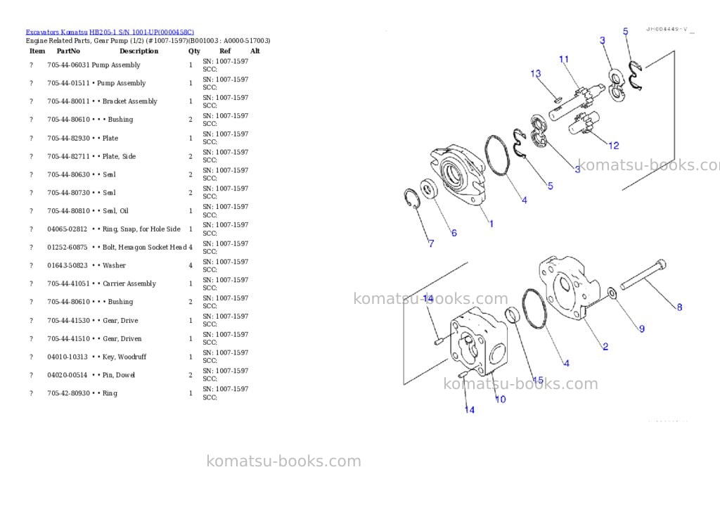 Komatsu hb205-1 s/n 1001-up Parts catalog cover Page 2