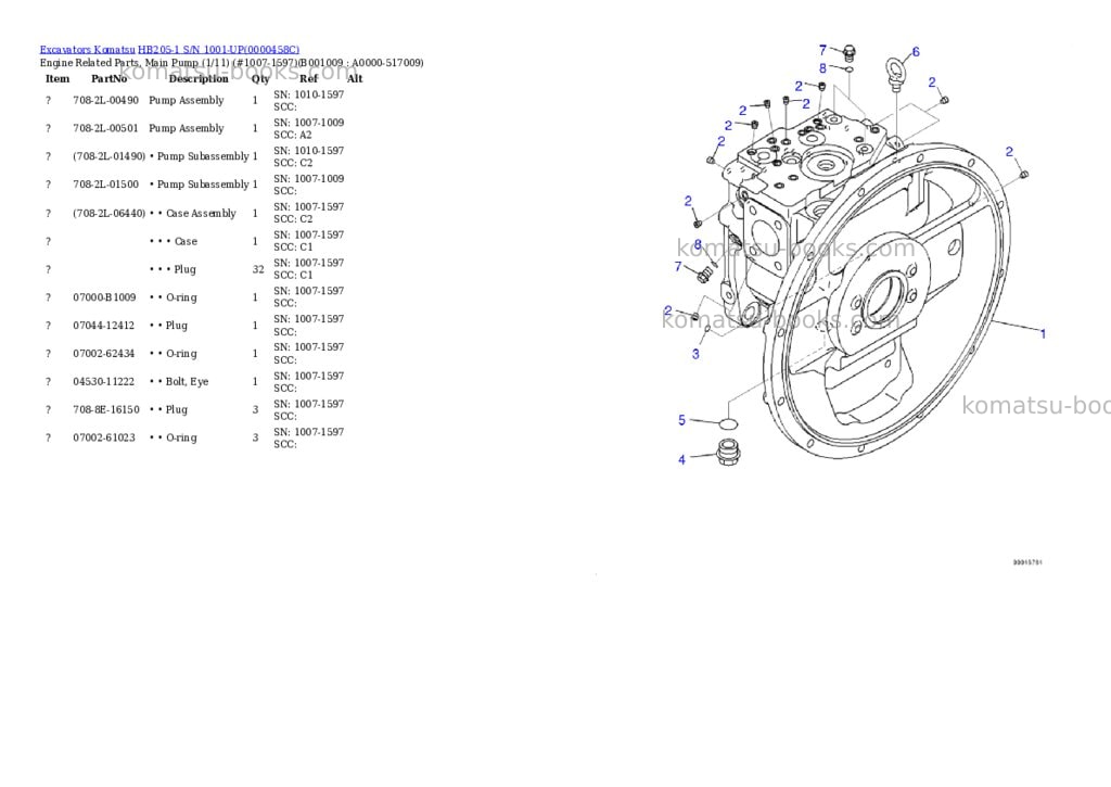 Komatsu hb205-1 s/n 1001-up Parts catalog cover Page 8