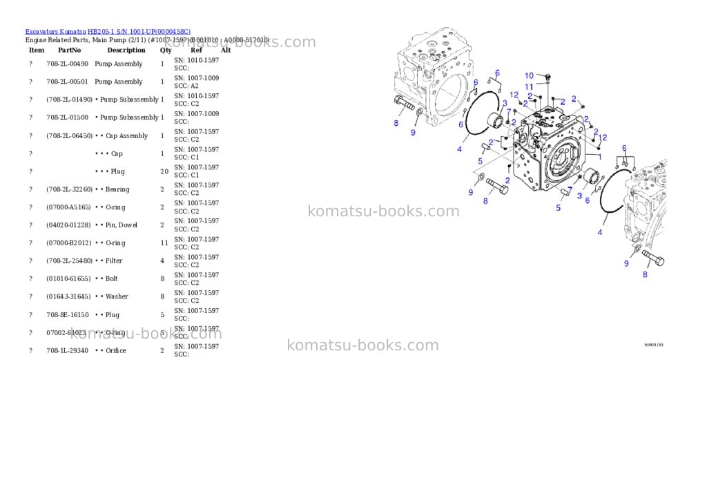 Komatsu hb205-1 s/n 1001-up Parts catalog cover Page 9
