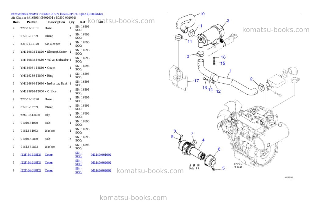 Komatsu PC35MR-3 S/N 16595-UP (EU Spec.) Parts catalog cover Komatsu PC35MR-3 S/N 16595-UP (EU Spec.) Parts catalog cover