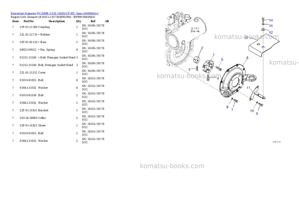 Komatsu PC35MR-3 S/N 16595-UP (EU Spec.) Parts catalog cover Page 6 Komatsu PC35MR-3 S/N 16595-UP (EU Spec.) Parts catalog cover Page 6