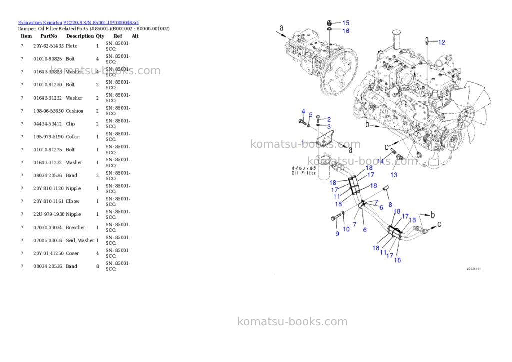 Komatsu pc220-8 s/n 85001-up Parts catalog cover