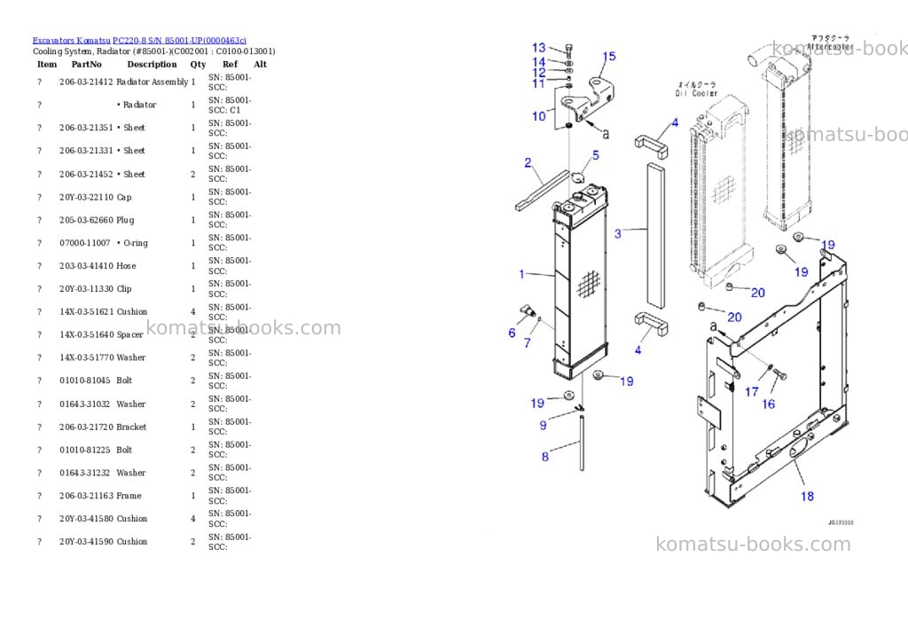 Komatsu pc220-8 s/n 85001-up Parts catalog cover Page 10