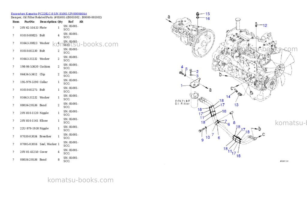 Komatsu pc220lc-8 s/n 85001-up Parts catalog cover Komatsu pc220lc-8 s/n 85001-up Parts catalog cover