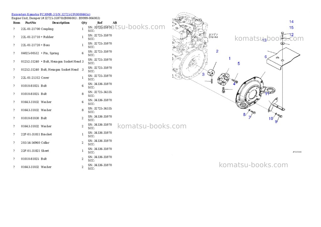 Komatsu pc30mr-3 s/n 32725-up Parts catalog cover Page 7 Komatsu pc30mr-3 s/n 32725-up Parts catalog cover Page 7