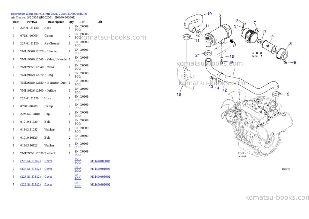 Komatsu pc27mr-3 s/n 20509-up Parts catalog cover Komatsu pc27mr-3 s/n 20509-up Parts catalog cover