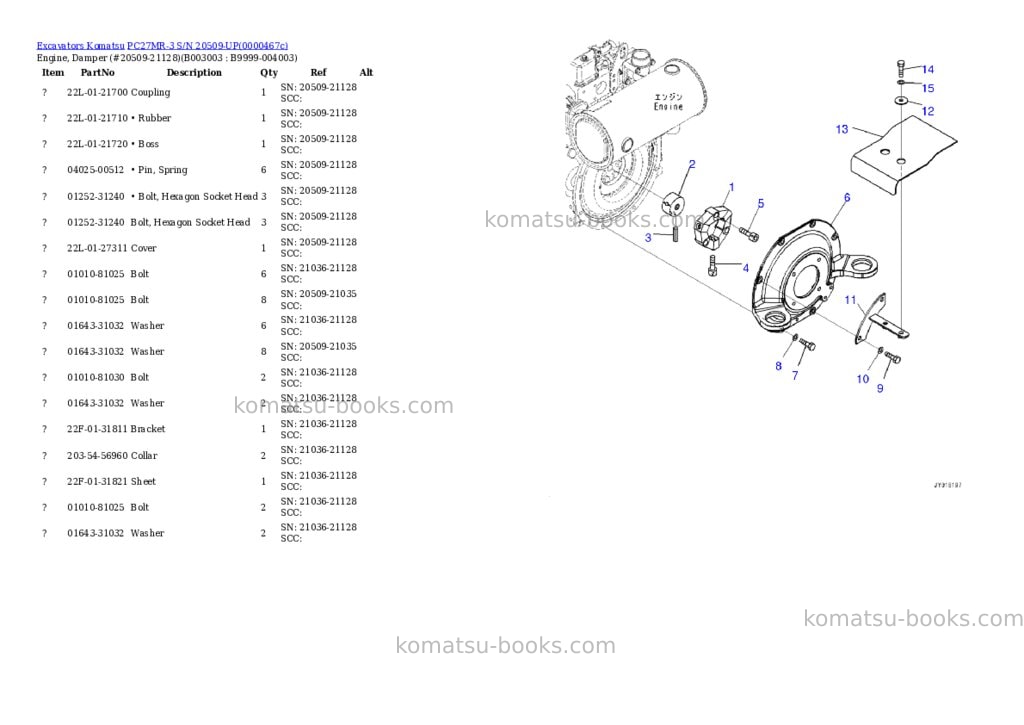 Komatsu pc27mr-3 s/n 20509-up Parts catalog cover Page 4 Komatsu pc27mr-3 s/n 20509-up Parts catalog cover Page 4