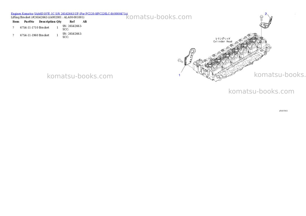 Komatsu saa6d107e-1c s/n 26542663-up for pc220-8/pc220lc-8 Parts catalog cover