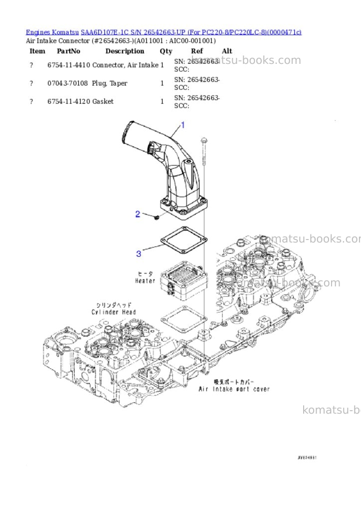 Komatsu saa6d107e-1c s/n 26542663-up for pc220-8/pc220lc-8 Parts catalog cover Page 10