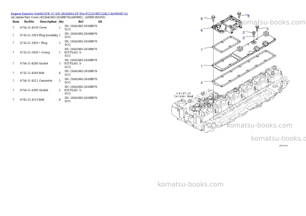 Komatsu saa6d107e-1c s/n 26542663-up for pc220-8/pc220lc-8 Parts catalog cover Page 8