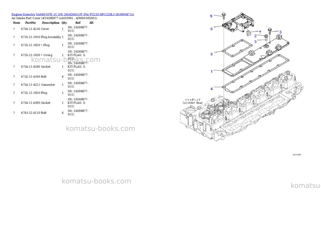 Komatsu saa6d107e-1c s/n 26542663-up for pc220-8/pc220lc-8 Parts catalog cover Page 9