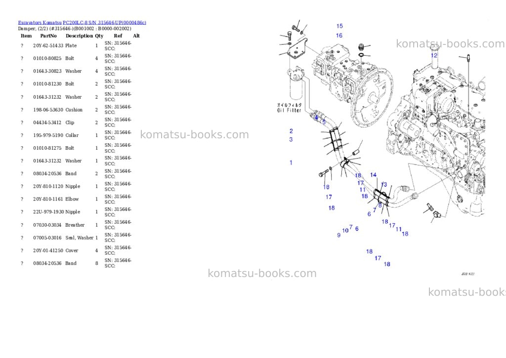 Komatsu pc200lc-8 s/n 315646-up Parts catalog cover Komatsu pc200lc-8 s/n 315646-up Parts catalog cover
