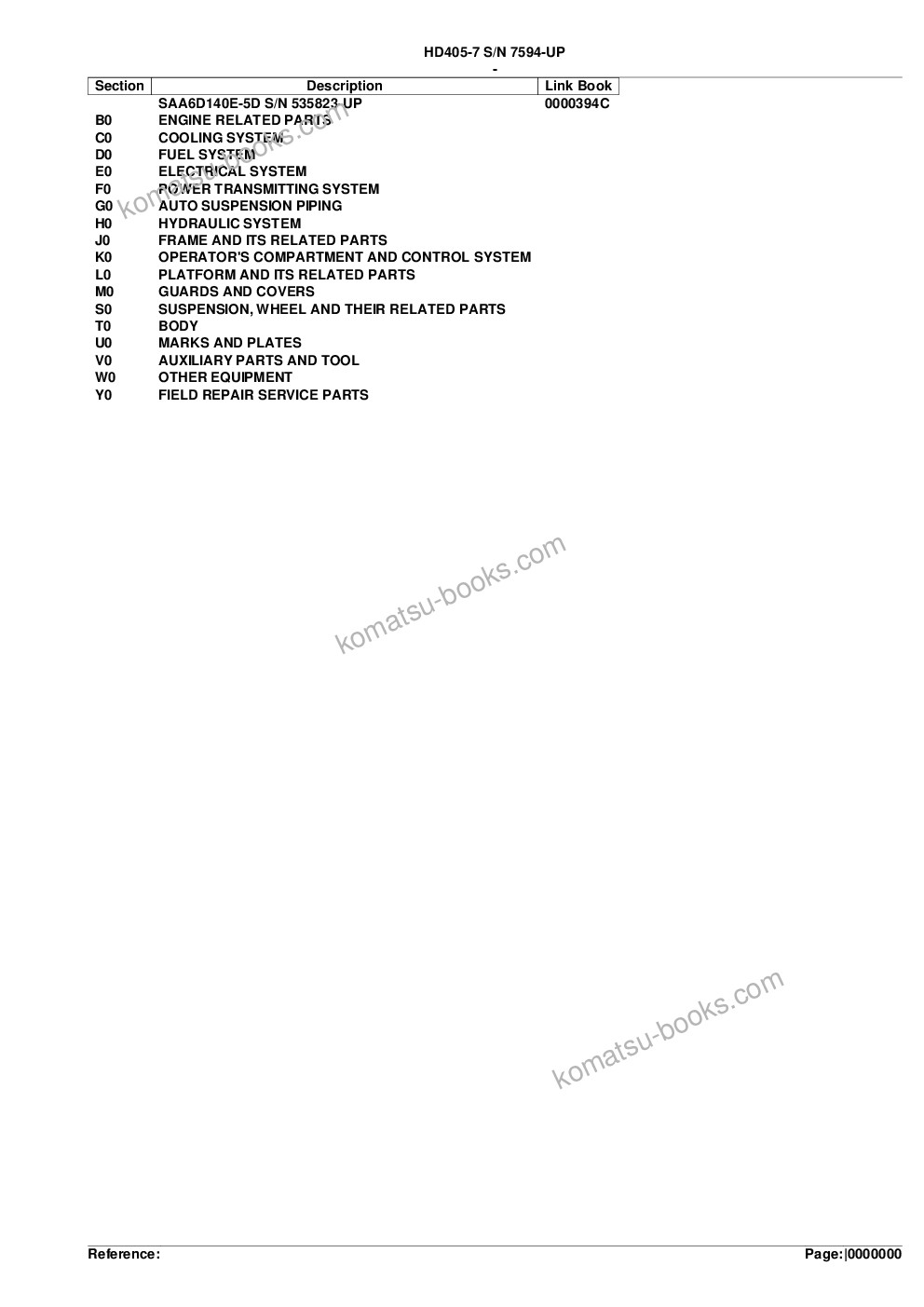 Komatsu hd405-7 s/n 7594-up Parts catalog cover