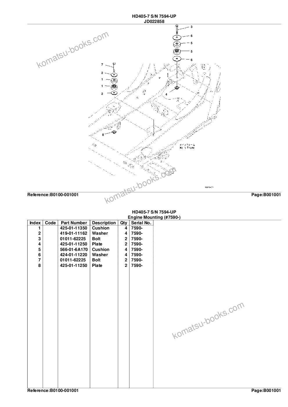 Komatsu hd405-7 s/n 7594-up Parts catalog cover Page 4