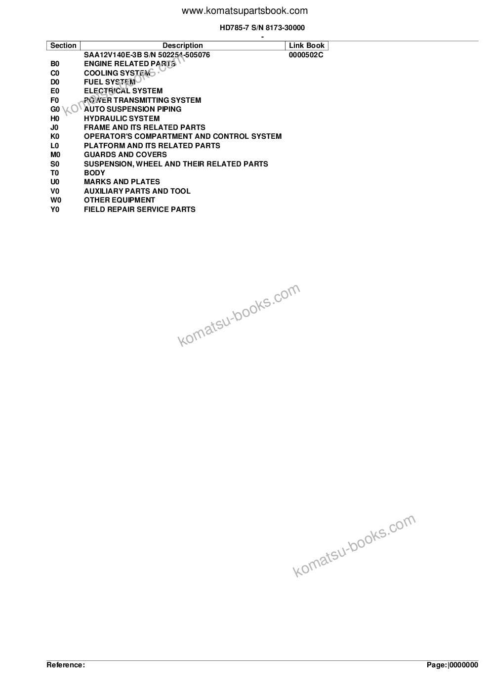 Komatsu hd785-7 s/n 8173-up Parts catalog cover