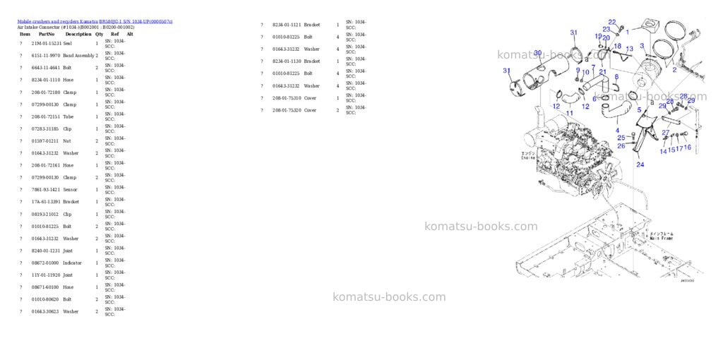 Komatsu br580jg-1 s/n 1034-up Parts catalog cover Komatsu br580jg-1 s/n 1034-up Parts catalog cover